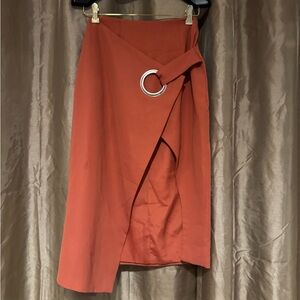 C/MEO Collective Asymmetrical Terracotta Skirt with Silver Ring